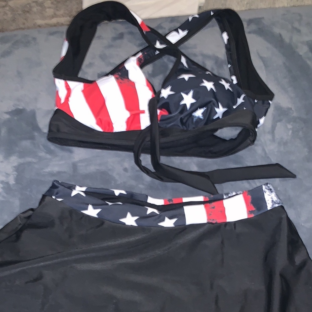 Red white and blue skort swim suit